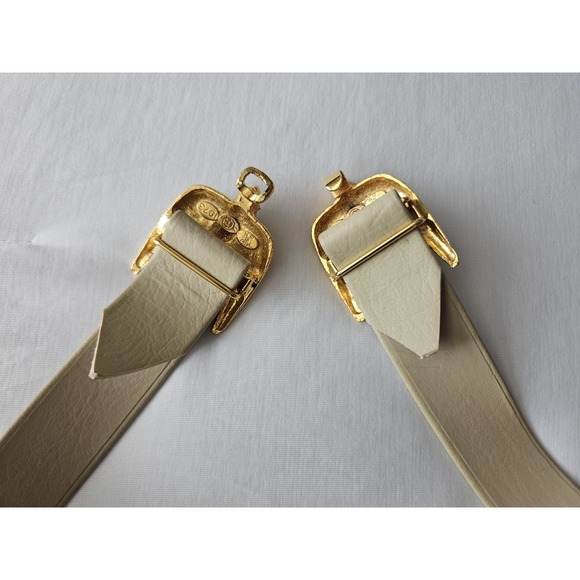 Vtg 1973 Mimi Di N Ivory Cream Leather Gold Buckle Love Birds Sparrows Belt - Picture 5 of 12